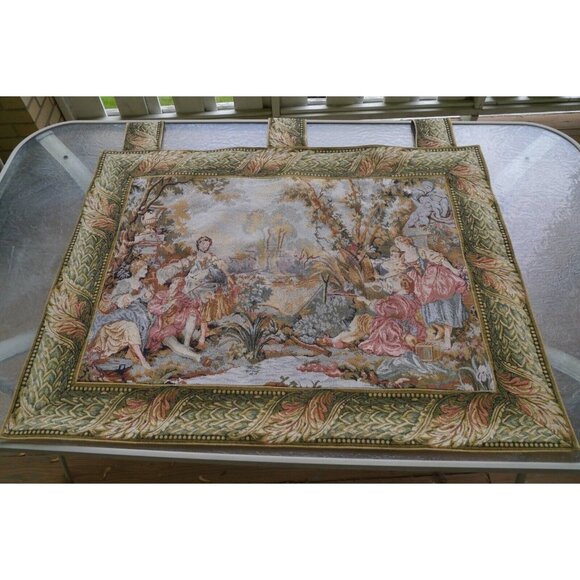 VTG Woven Tapestry Wall Hanging French Landscape Romantic by Sea Gull 43"x33.5" - Picture 14 of 15